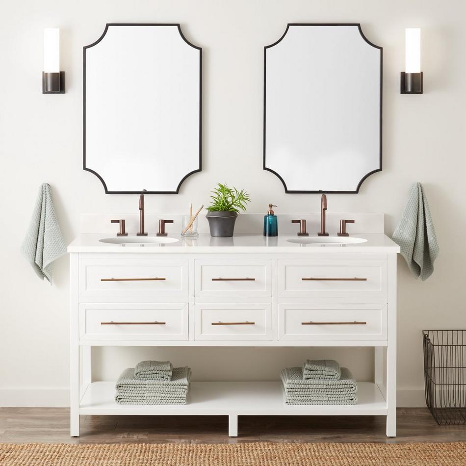 60" Robertson Double Vanity - Bright White - Arctic White Quartz - 8" - Oval Undermount Sinks, , large image number 0