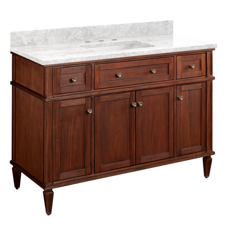 48" Elmdale Vanity for Rectangular Undermount Sink - Antique Brown - Carrara Marble 8" - White Sink, , large image number 0