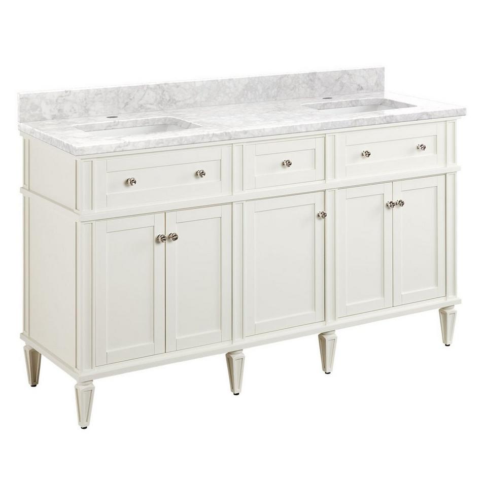 60" Elmdale Double Vanity for Rect Undermnt Sinks - White - Carrara Marble Single Hole - Sinks, , large image number 0