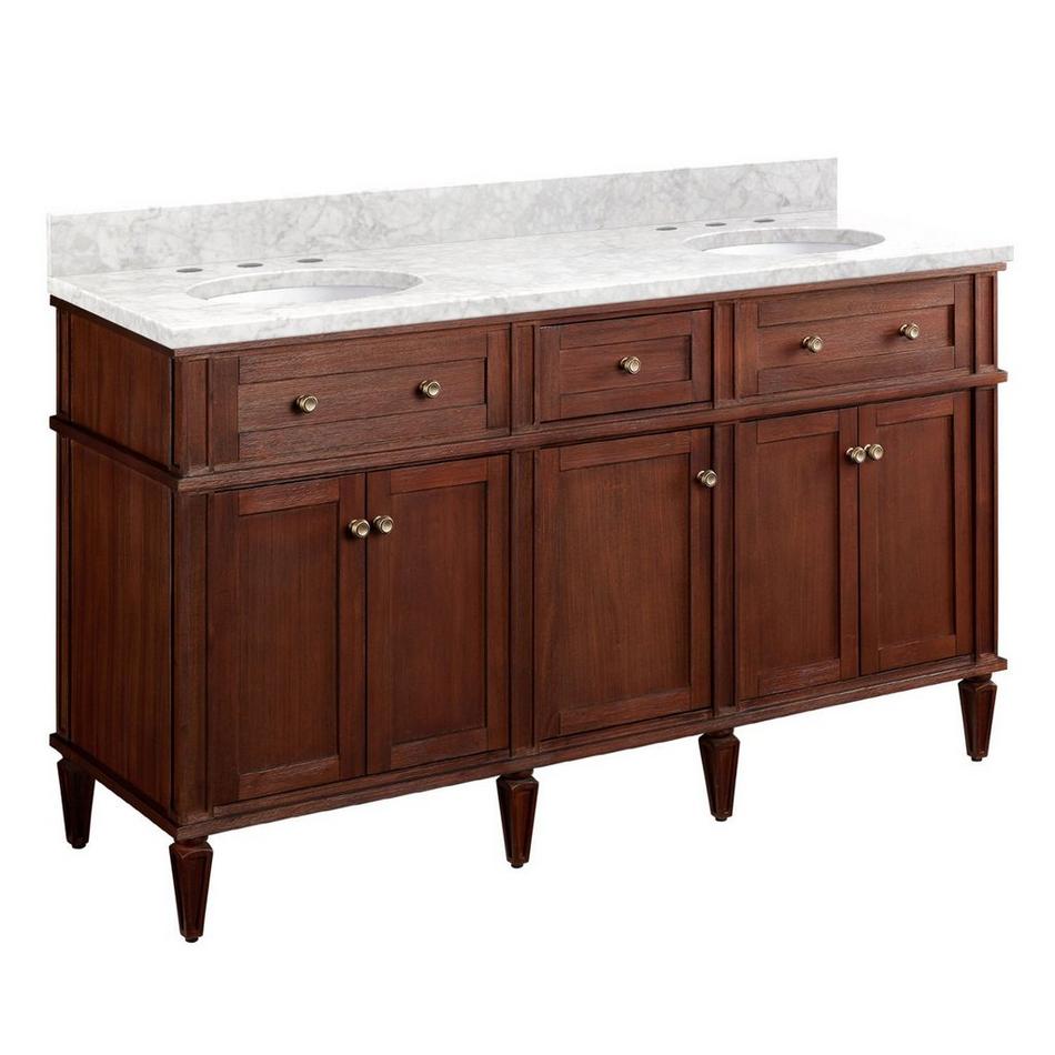 60" Elmdale Double Vanity for Undermount Sinks - Antique Brown - Carrara Marble 8" - White Sinks, , large image number 0