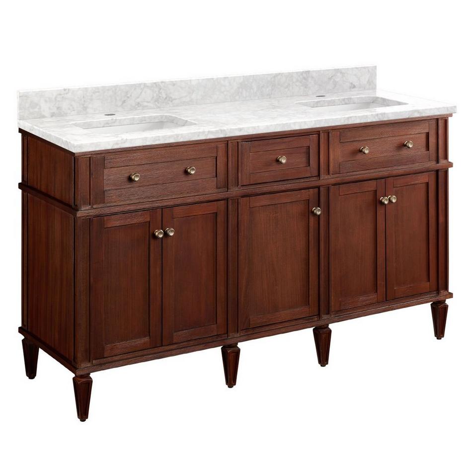 60" Elmdale Double Vanity for Rectangular Undermount Sinks-Ant Brn-Carrara  Single Hole-Wh Sinks, , large image number 0