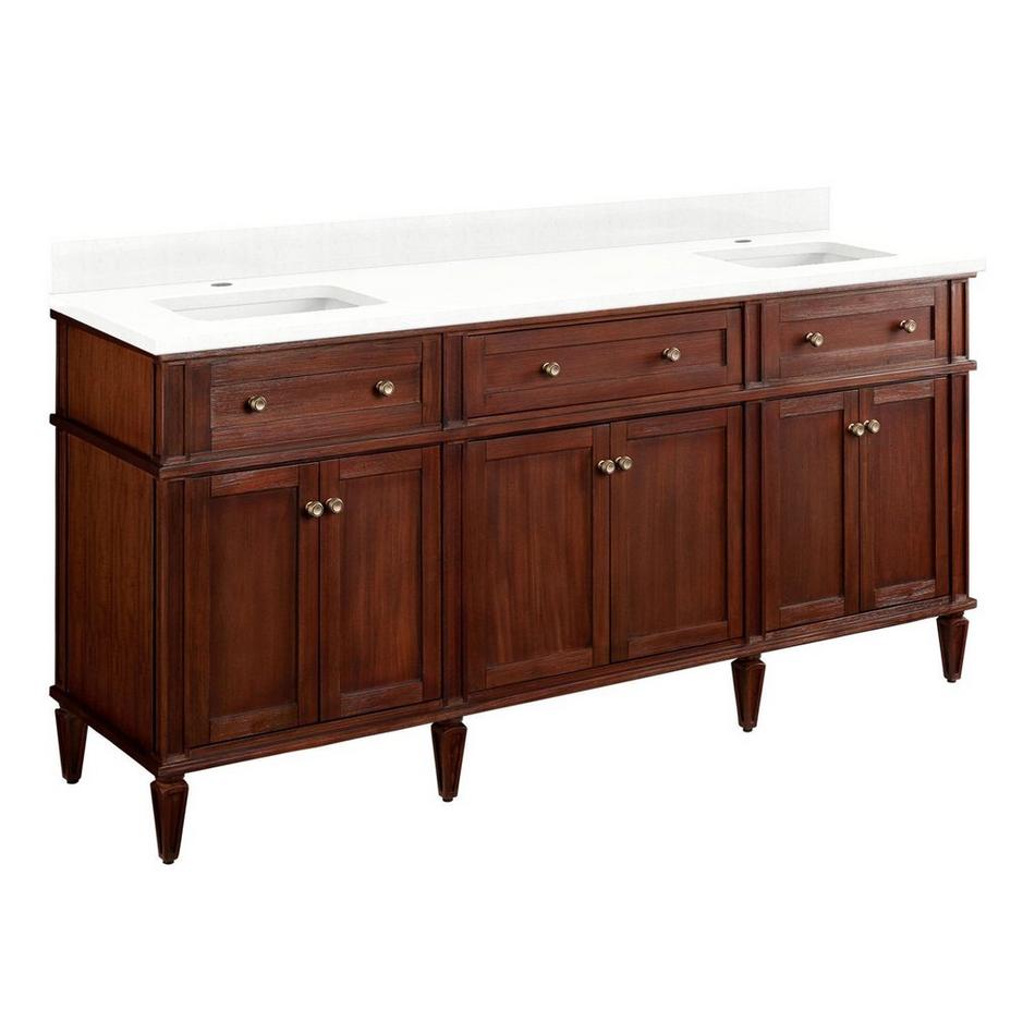 72" Elmdale Double Vanity for Rect Undermount Sinks-Antique Brown-Feathered Wh 1 Hole-Wh Sinks, , large image number 0