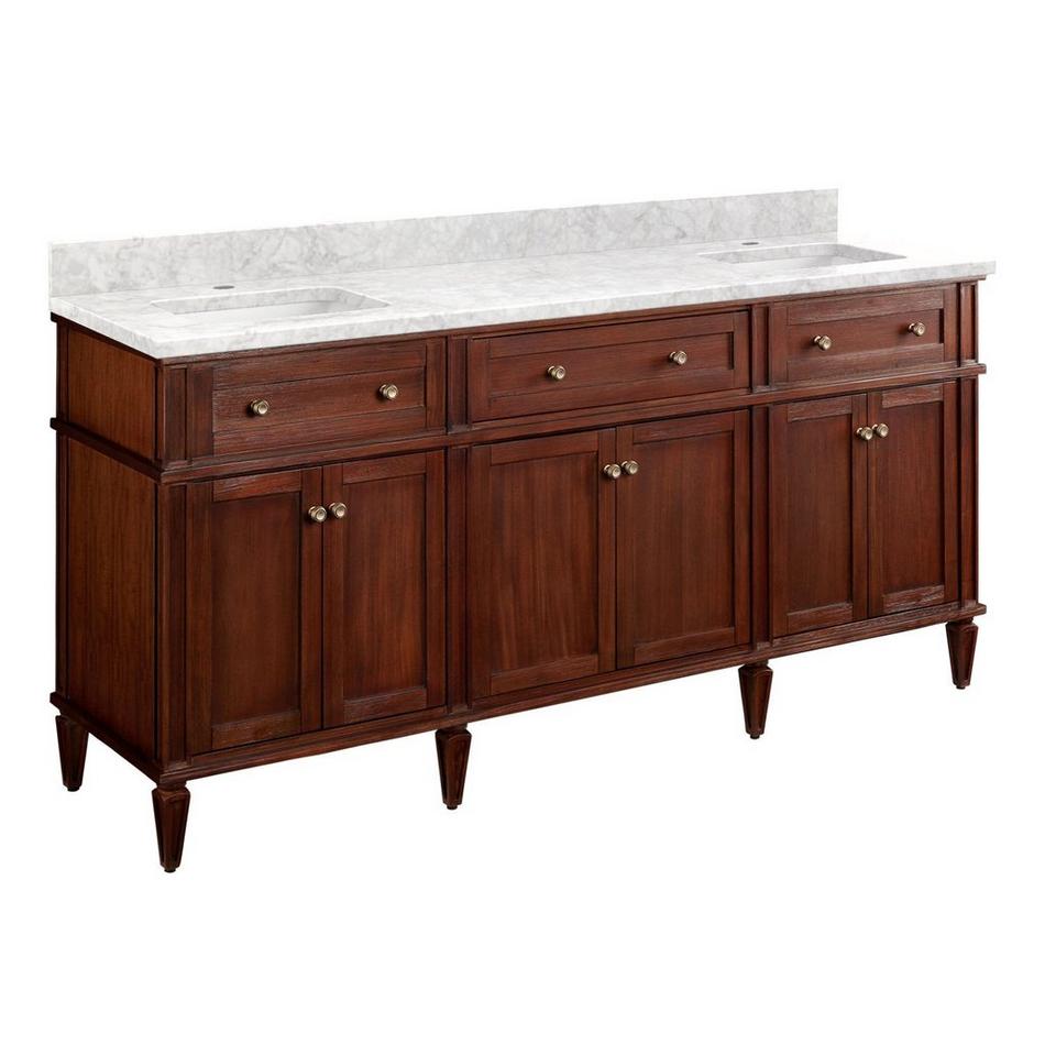 72" Elmdale Double Vanity for Rectangular Undermount Sinks-Antique Brown-Carrara 1 Hole-Wh Sinks, , large image number 0