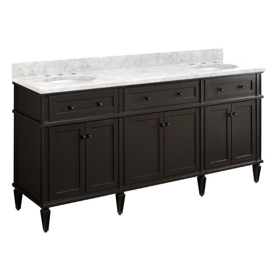 72" Elmdale Double Vanity for Undermount Sinks - Charcoal Black - Carrara Marble 8" - White Sinks, , large image number 0