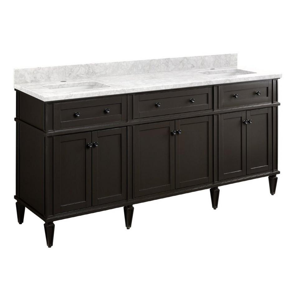 72" Elmdale Double Vanity for Rect Undmnt Sinks-Charcoal Black-Carrara Marble Single Hole-Wh Sinks, , large image number 0