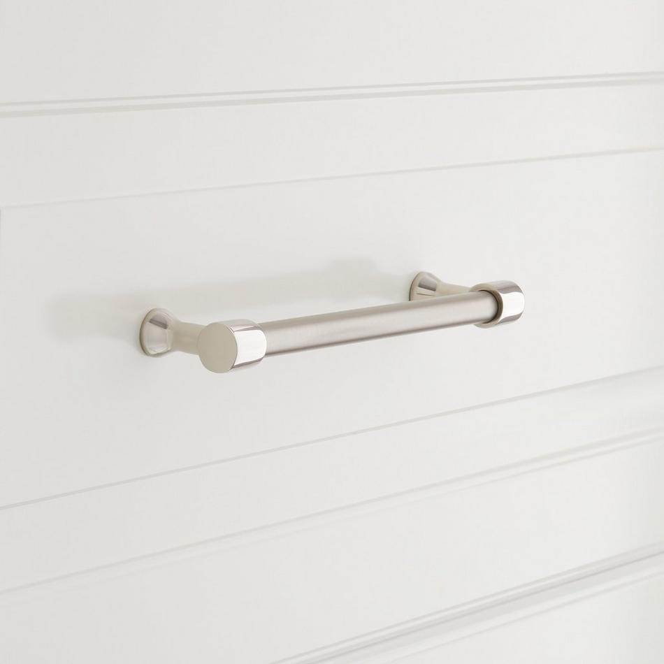 3-3/4" Strasbourg Solid Brass Cabinet Pull - Polished Nickel Legs - Satin Nickel Bar, , large image number 0