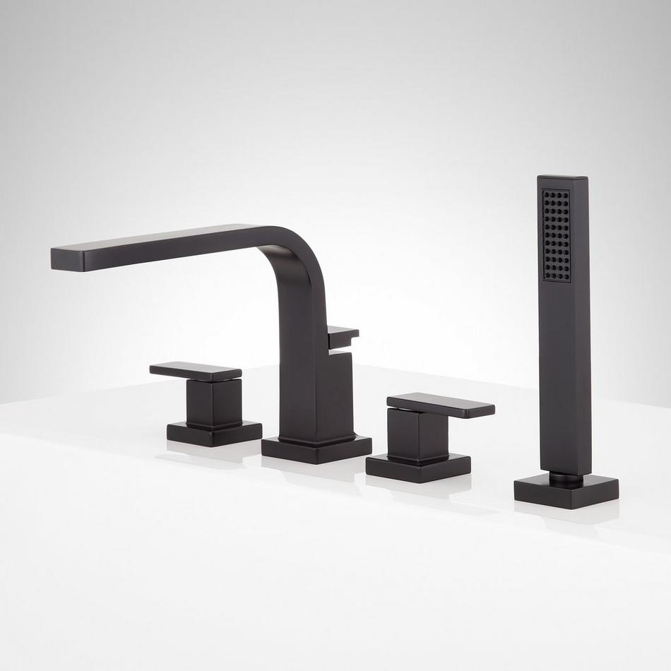 Hibiscus 4-Hole Roman Tub Faucet and Hand Shower - Without Rough-In Valve - Matte Black, , large image number 1