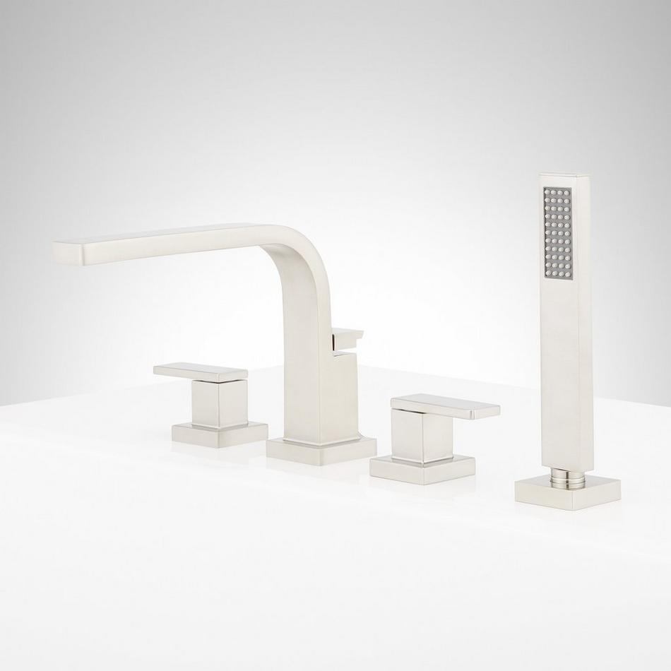 Hibiscus 4-Hole Roman Tub Faucet and Hand Shower - With Rough-In Valve - Brushed Nickel, , large image number 1