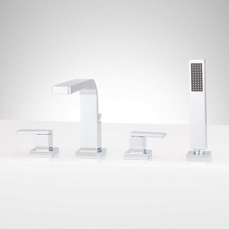 Hibiscus 4-Hole Roman Tub Faucet and Hand Shower - With Rough-In Valve - Chrome, , large image number 0