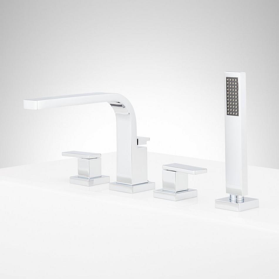 Hibiscus 4-Hole Roman Tub Faucet and Hand Shower - With Rough-In Valve - Chrome, , large image number 1
