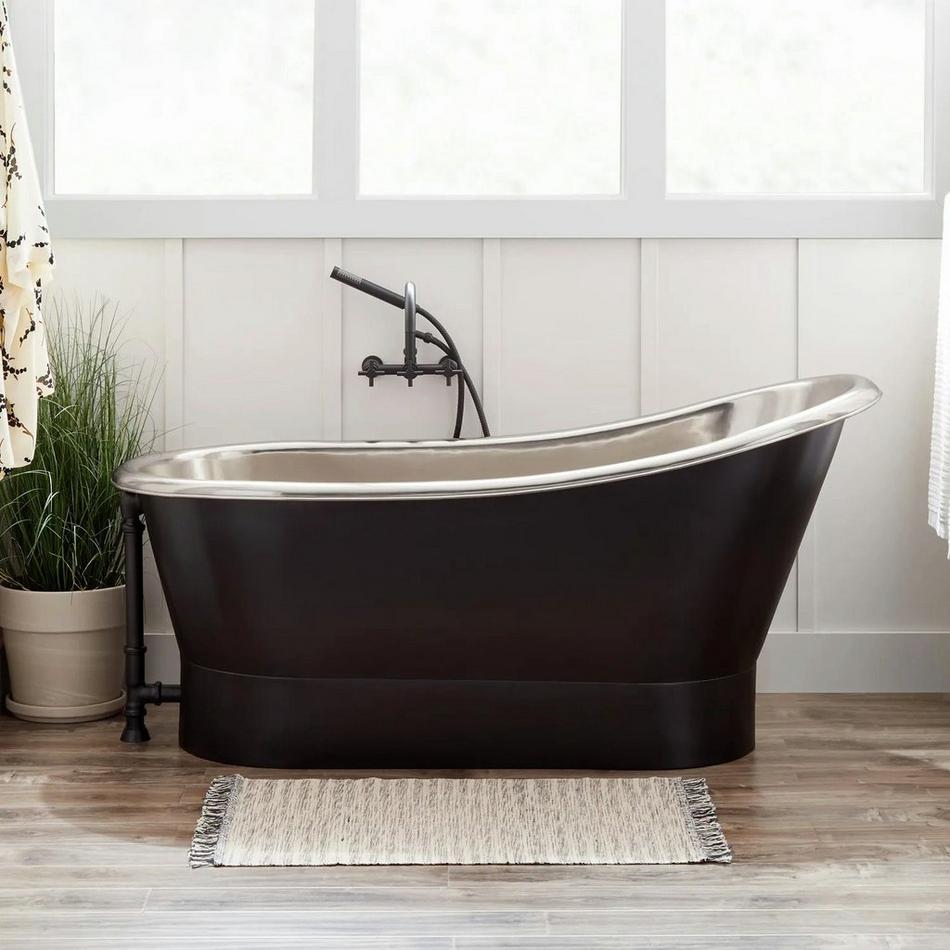 70" Thaine Antique Black Copper Slipper Pedestal Tub - Nickel Interior, , large image number 0