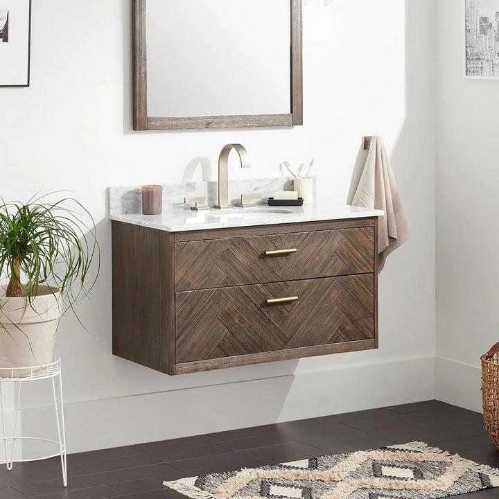 36" Frey Wall-Mount Vanity with Undermount Sink in Gray Wash for ADA compliant bathroom
