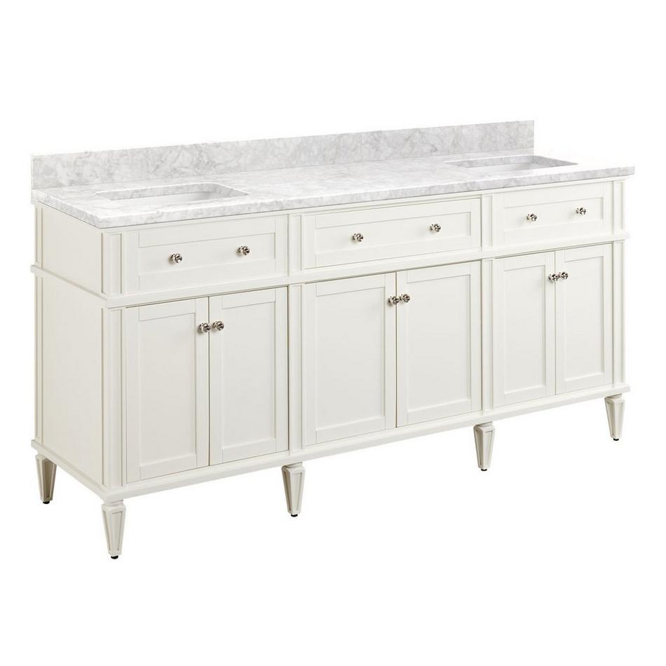 72" Elmdale Double Vanity for Rect Undermnt Sinks - White - Carrara Marble No Hole - Sinks, , large image number 0