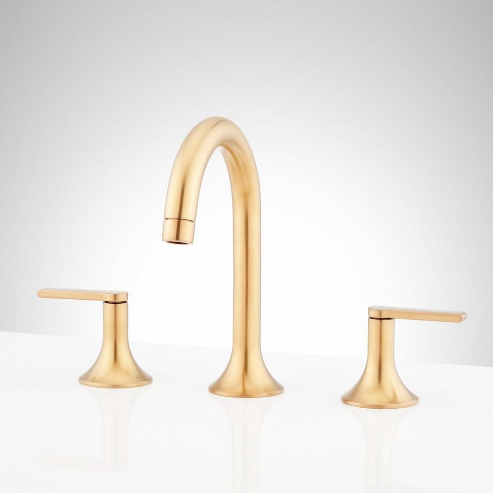 Lentz Widespread Bathroom Faucet with Lever Handles in Brushed Gold