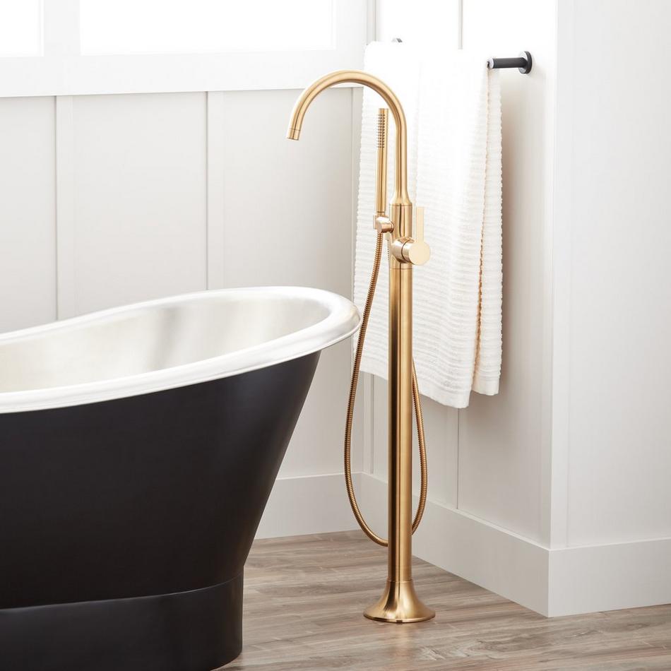 Lentz Freestanding Tub Faucet with Rough-In Valve with Stops - Lever Handle - Brushed Gold, , large image number 0