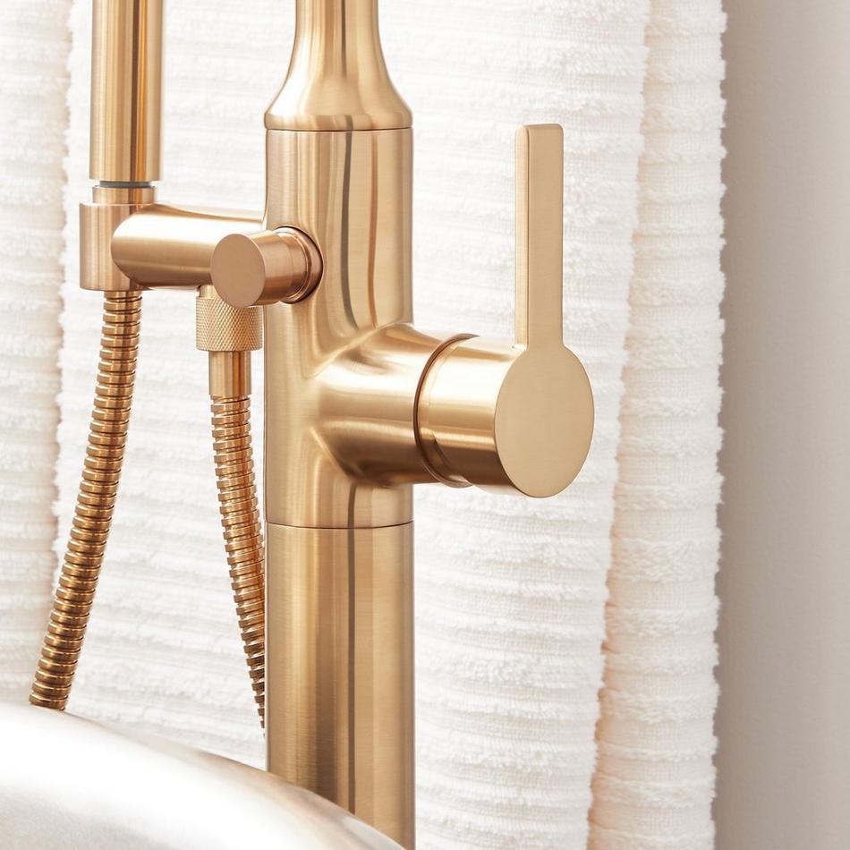 Lentz Freestanding Tub Faucet with Rough-In Valve with Stops - Lever Handle - Brushed Gold, , large image number 4