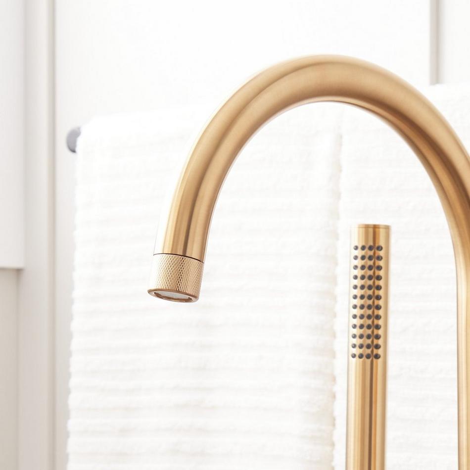 Lentz Freestanding Tub Faucet with Rough-In Valve with Stops - Lever Handle - Brushed Gold, , large image number 2