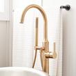 Lentz Freestanding Tub Faucet with Rough-In Valve with Stops - Lever Handle - Brushed Gold, , large image number 1