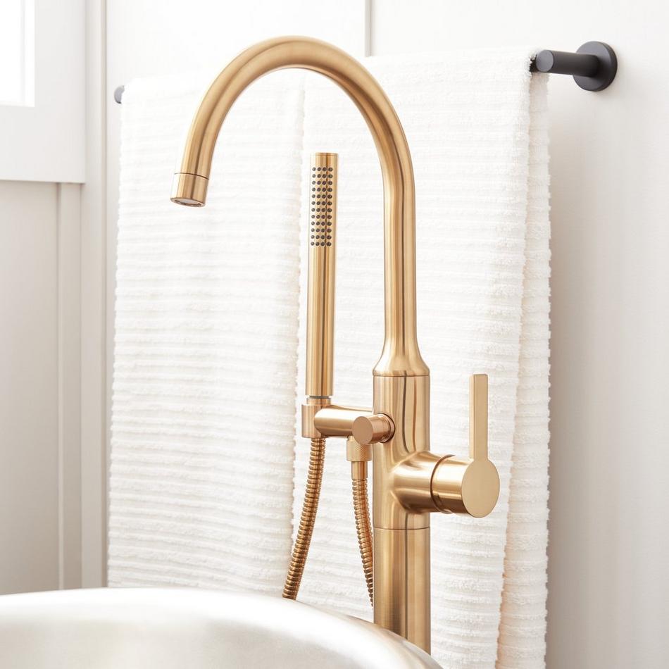 Lentz Freestanding Tub Faucet with Rough-In Valve with Stops - Lever Handle - Brushed Gold, , large image number 1