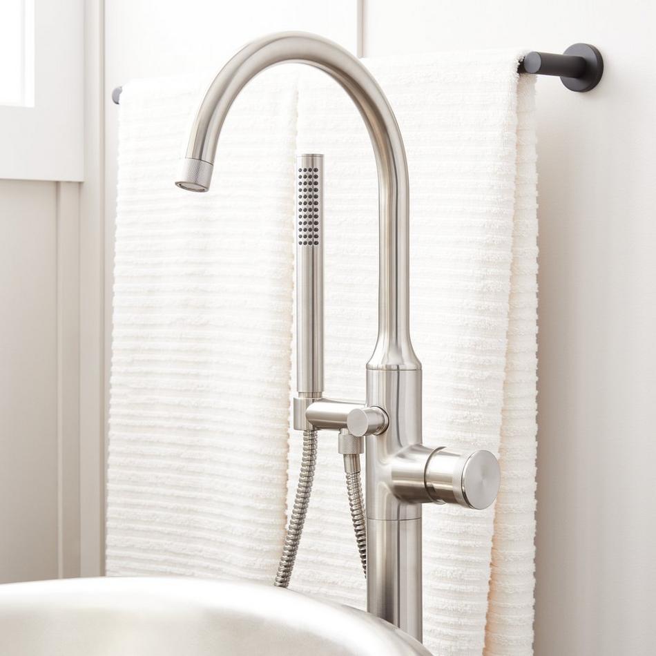 Lentz Freestanding Tub Faucet with Rough-In Valve with Stops - Knob Handle - Brushed Nickel, , large image number 1