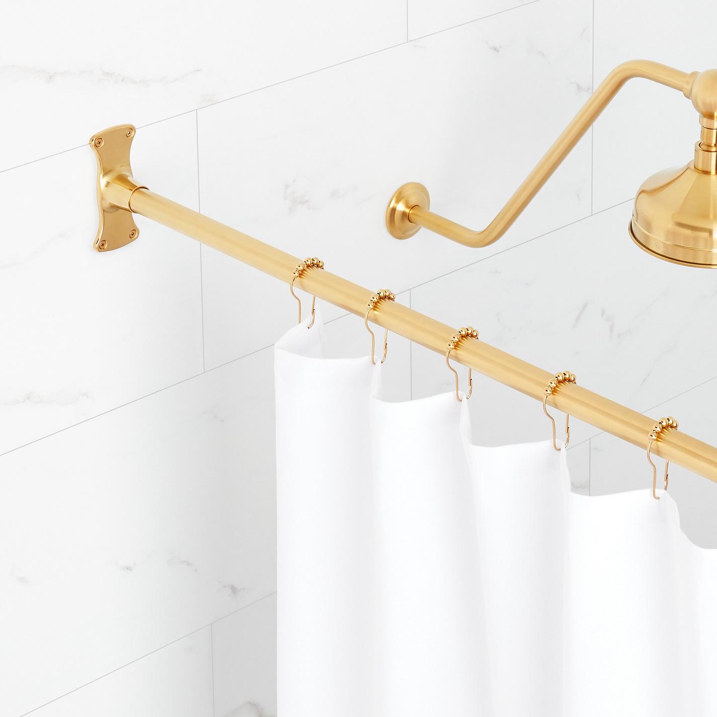 60" Straight Solid Brass Shower Rod Brushed Gold Signature Hardware