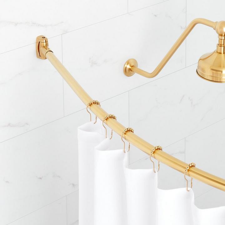 Curved Solid Brass Shower Curtain Rod in Brushed Gold