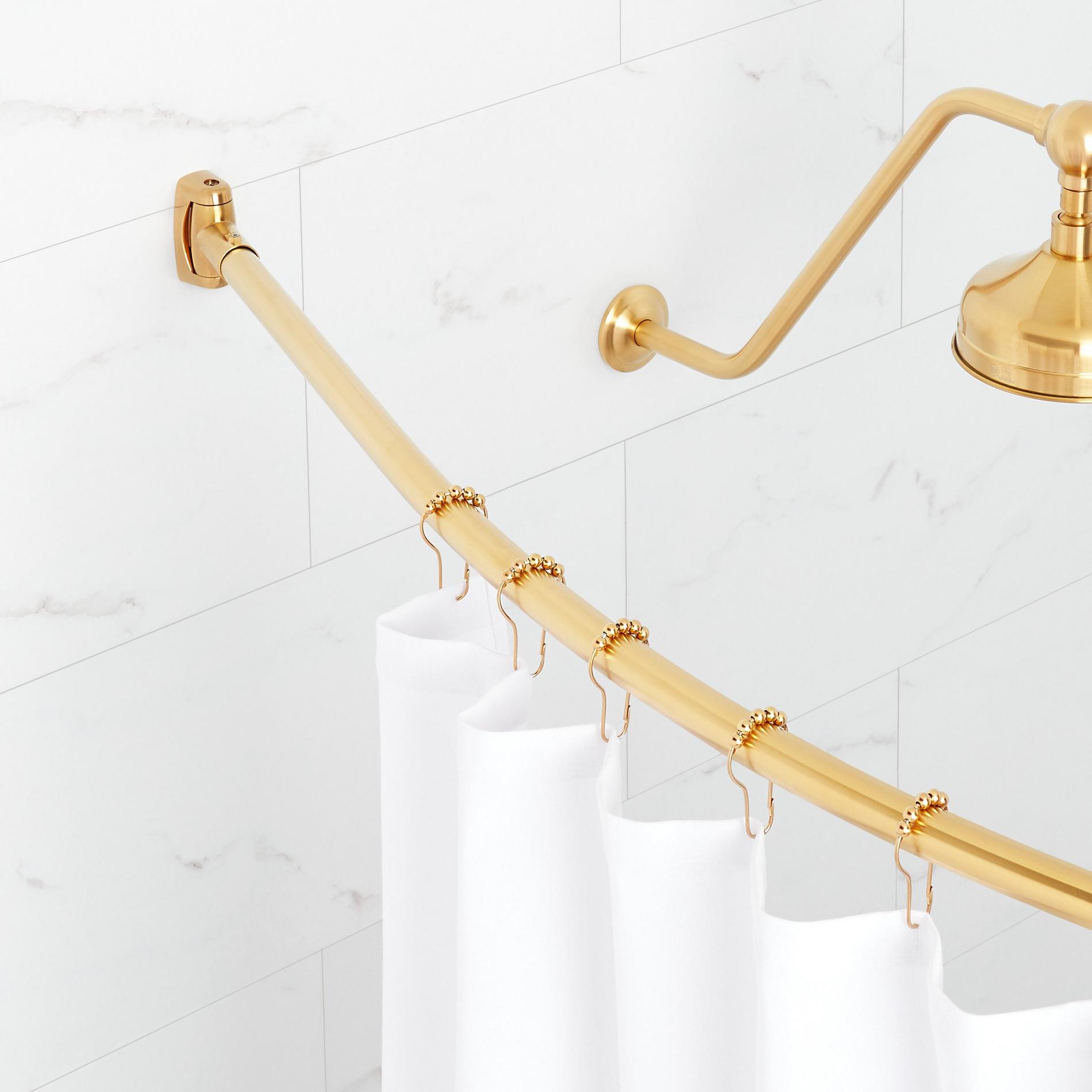 60" Curved Solid Brass Shower Rod Brushed Gold Signature Hardware