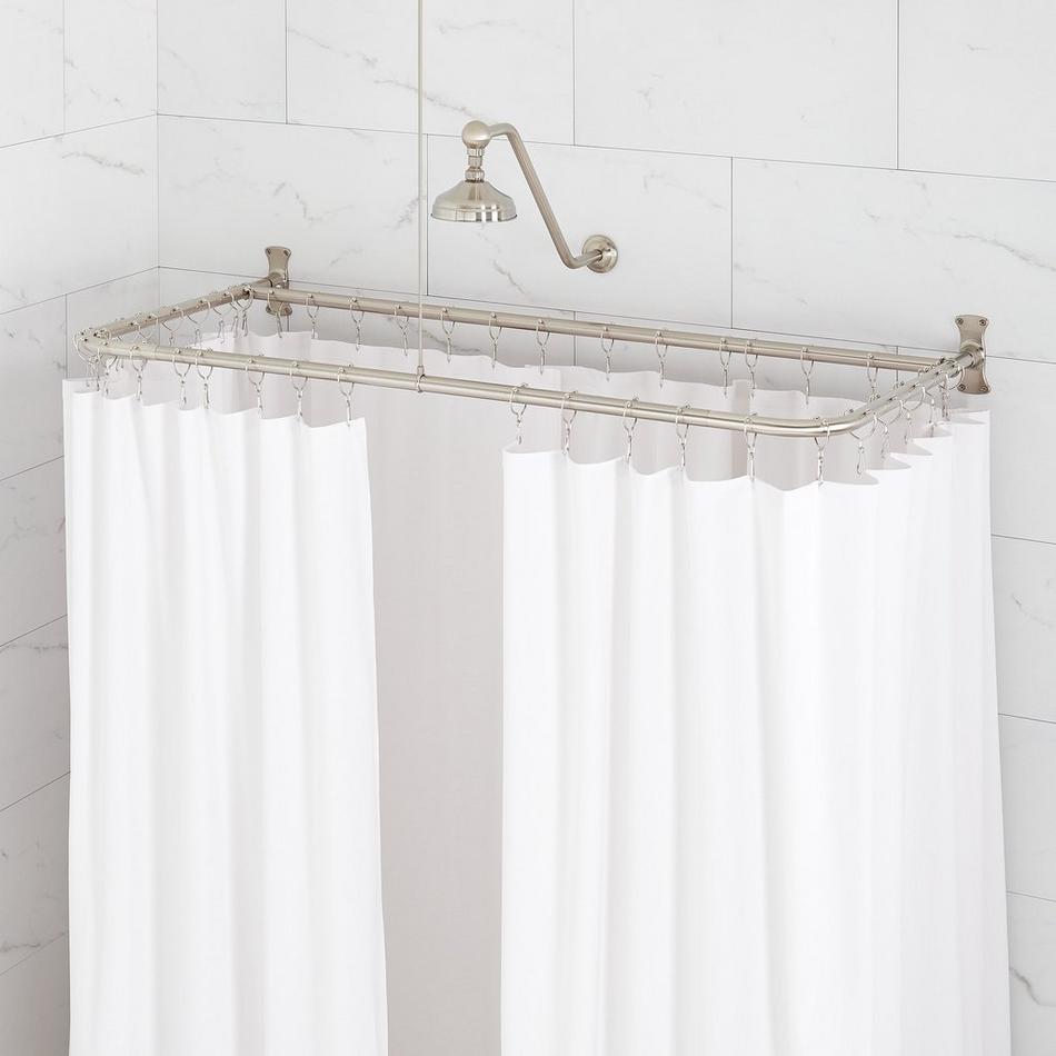 54" X 27" D-Shaped Solid Brass Shower Ring and Ceiling Support - Brushed Nickel, , large image number 0