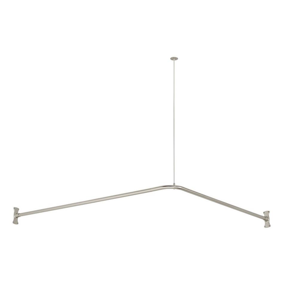 48" x 60" Corner Brass Shower Rod and Ceiling Support - Brushed Nickel, , large image number 1