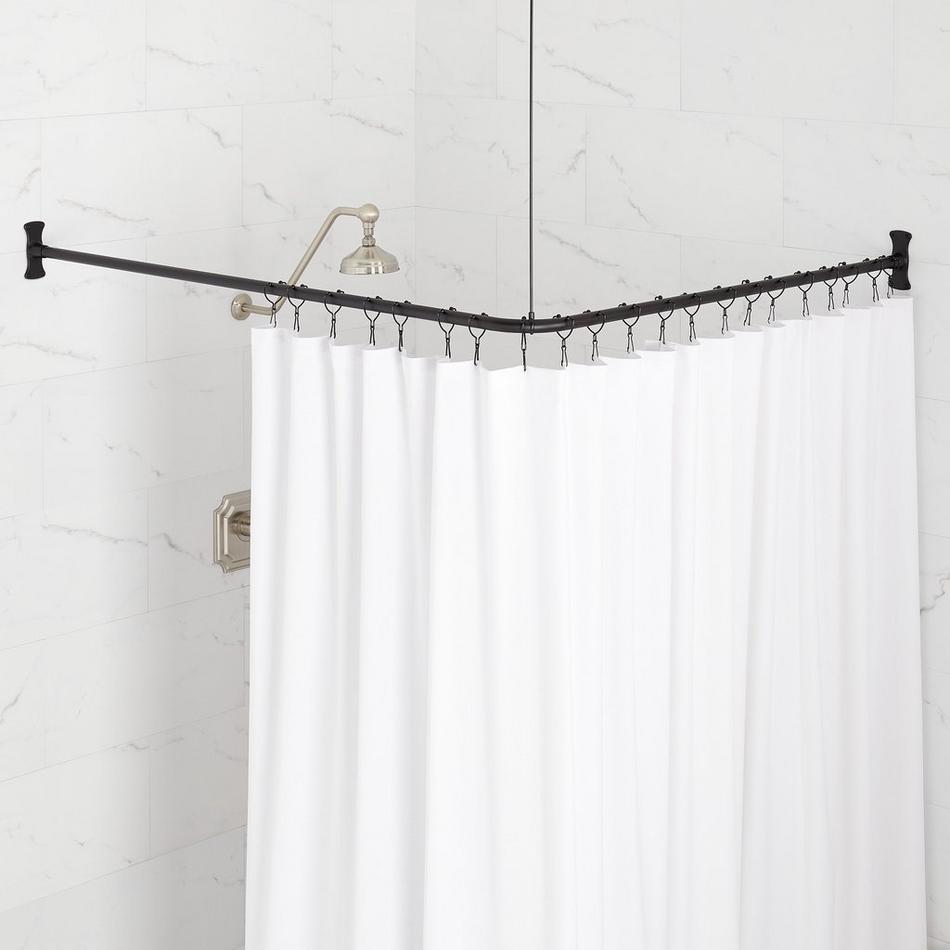 48" x 48" Corner Brass Shower Rod and Ceiling Support - Matte Black, , large image number 0