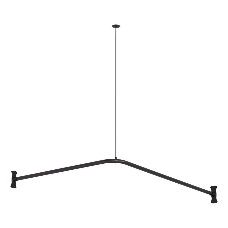 48" x 48" Corner Brass Shower Rod and Ceiling Support - Matte Black, , large image number 1