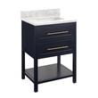 24" Robertson Mahogany Console Vanity - Midnight Blue - Carrara Marble Top-No Holes-Rect. Und. Sink, , large image number 0