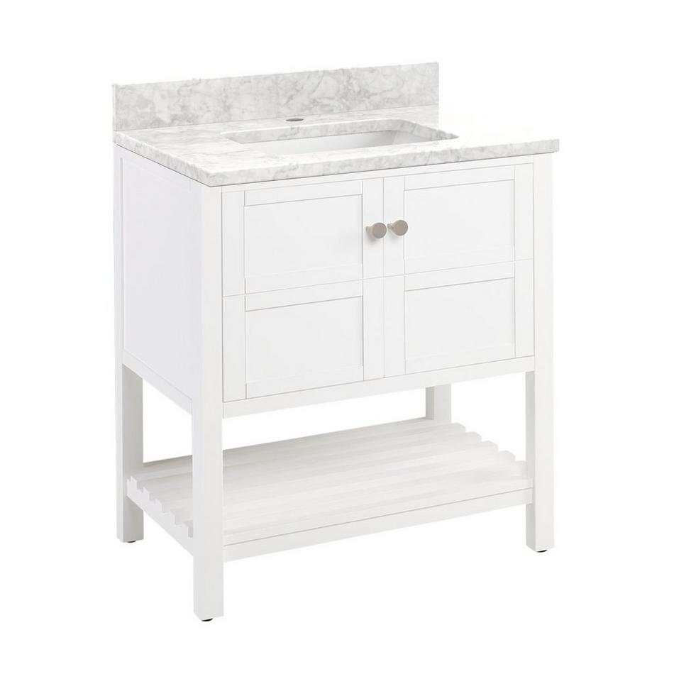 30" Olsen Console Vanity- Soft White - BN Hardware - Carrara - 1 Hole - Rect. Und. Sink, , large image number 0