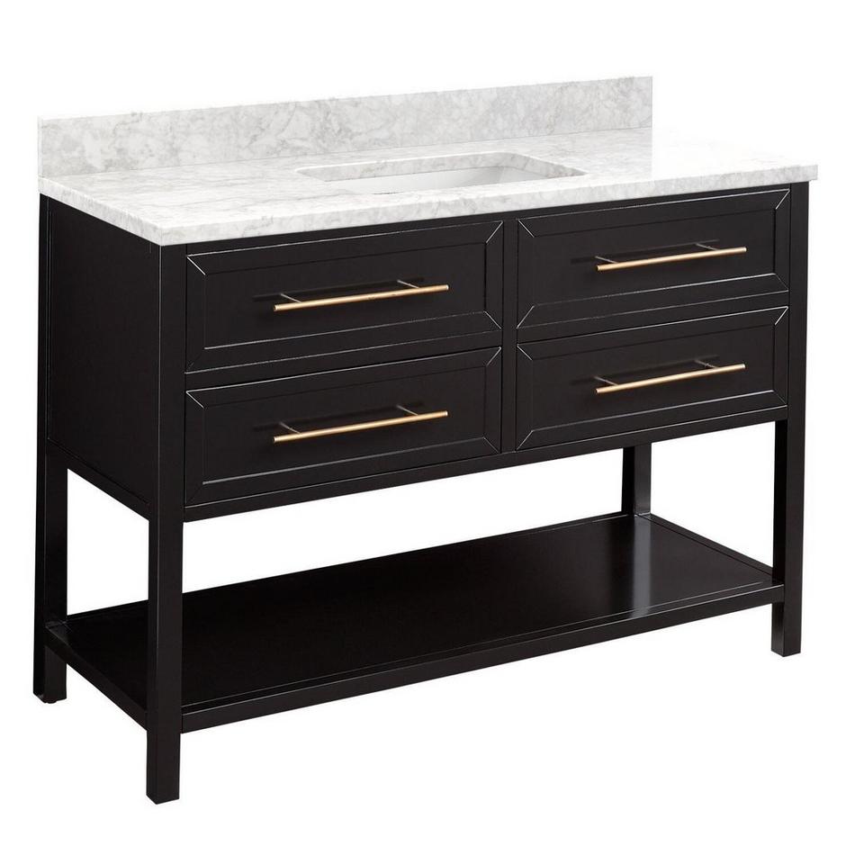 48" Robertson Vanity - Black - Carrara No Faucet Holes, White RUM Sink, , large image number 0