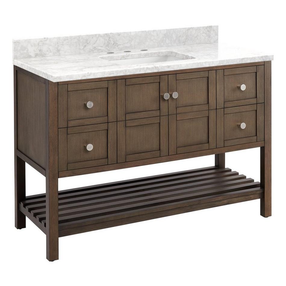 48" Olsen Console Vanity - Ash Brown - BN Hardware - Carrara No Faucet Holes, White RUM Sink, , large image number 0