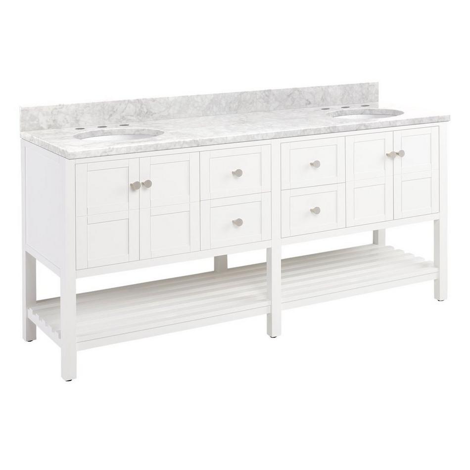 72" Olsen Double Console Vanity - Soft White - BN Hardware - Undermount - Oval - Carrara Marble - 8", , large image number 1