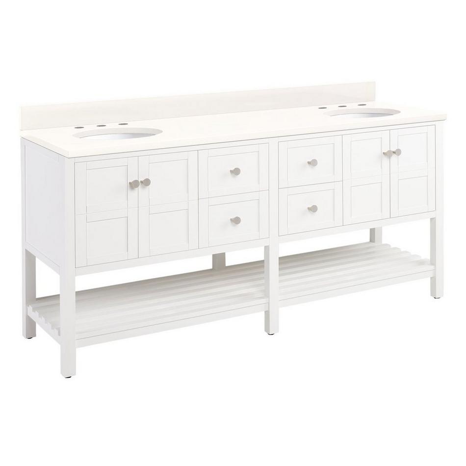 72" Olsen Double Console Vanity - White - BN Hdwe - Undermount - Oval - Arctic White Quartz - 8", , large image number 0