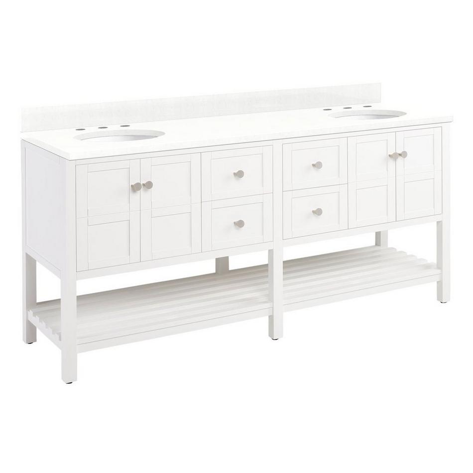 72" Olsen Double Console Vanity - White - BN Hdwe - Undermount - Oval - Feathered White Quartz - 8", , large image number 0