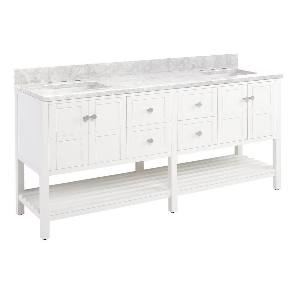 72" Olsen Double Console Vanity - White - BN Hdwe - Undermount - Rectangle - Carrara Marble - 8", , large image number 1
