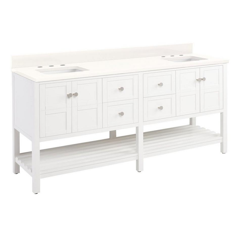 72" Olsen Double Console Vanity - White - BN Hdwe - RUMB - Arctic White Quartz - 8", , large image number 0