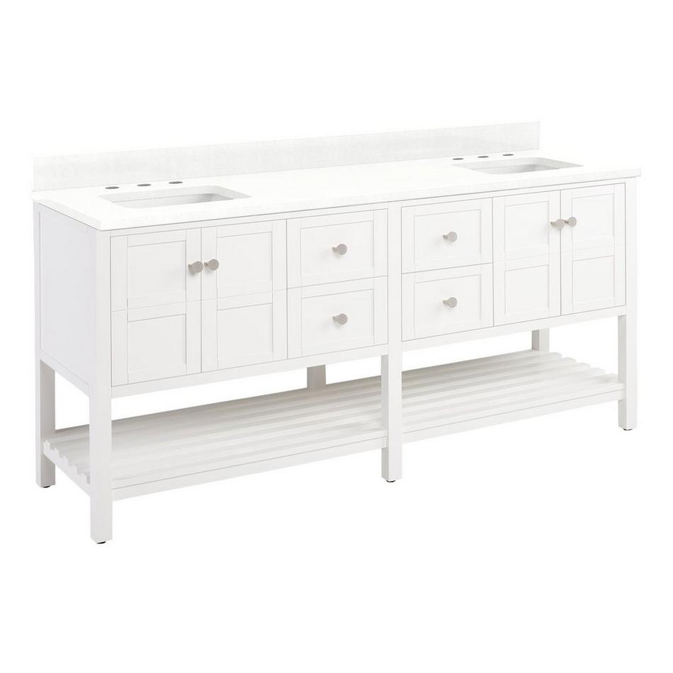 72" Olsen Double Console Vanity - White - BN Hdwe - RUMB - Feathered White Quartz - 8", , large image number 0