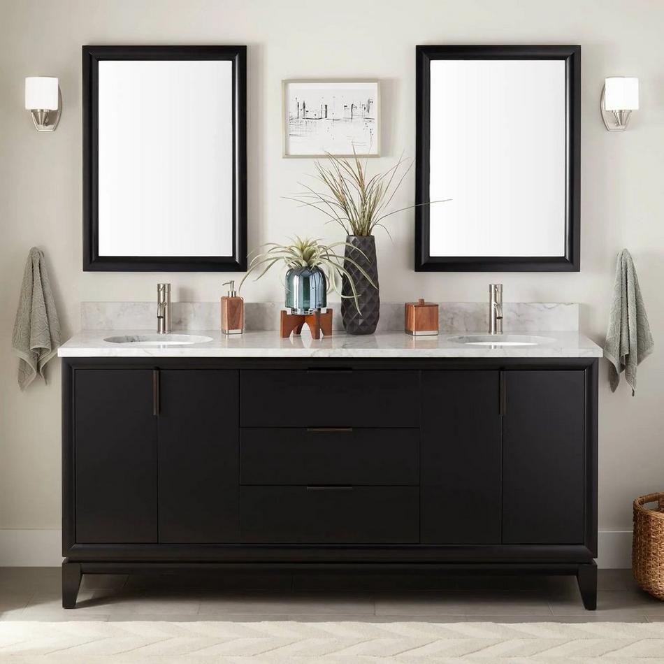 72" Talyn Mahogany Double Vanity for Undermount Sinks - Black, , large image number 0