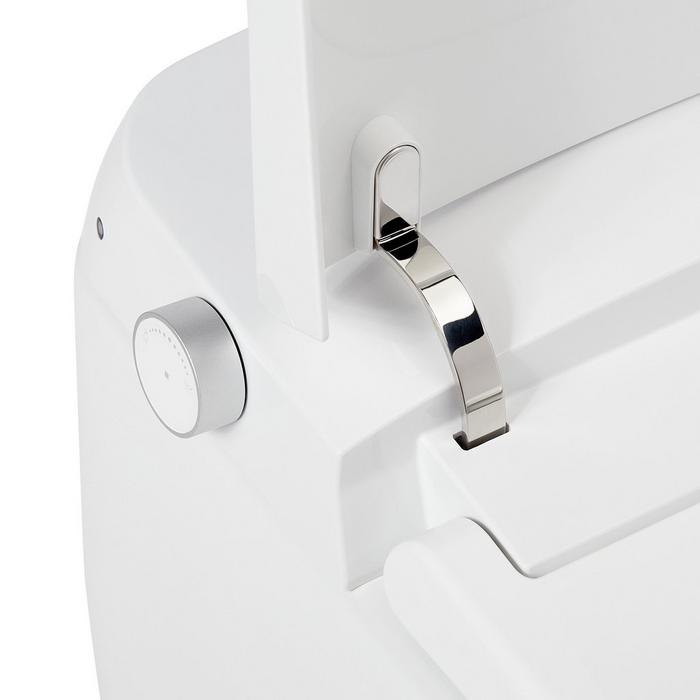 Closeup of Vela Plus Smart Toilet water pressure control dial and hinge
