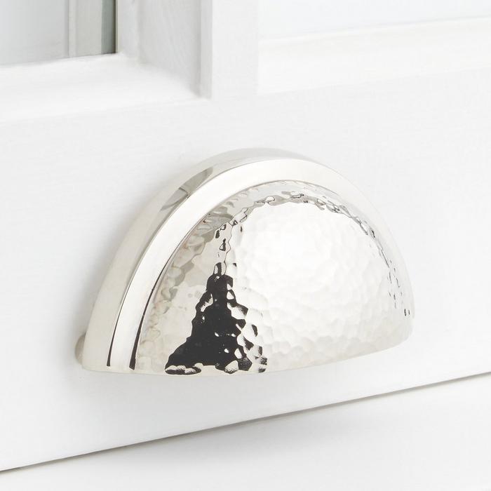 Hammered Brass Cup Pull in Polished Nickel