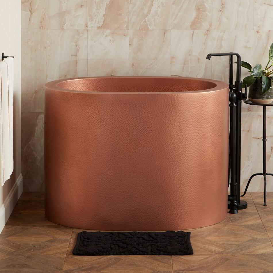 48" Raksha Hammered Copper Japanese Soaking Tub - White Drain Kit with Foam, , large image number 0