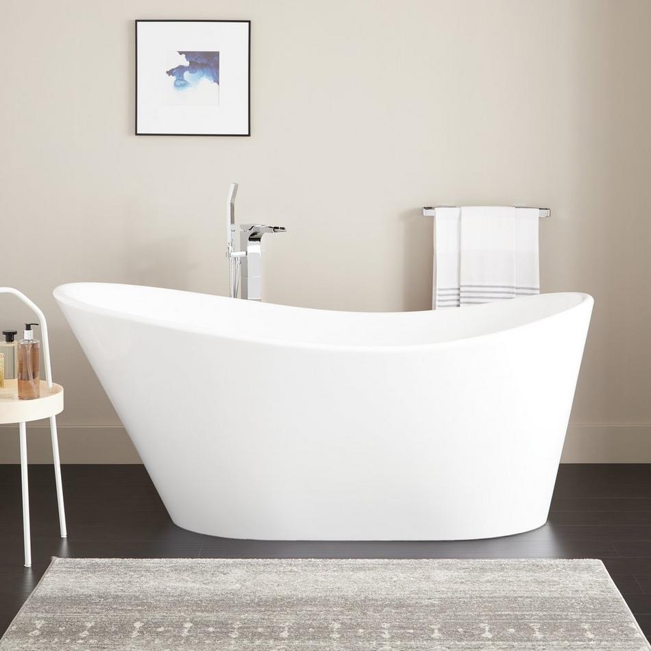 67" Saunders Acrylic Freestanding Tub - White Drain Kit with Foam, , large image number 0