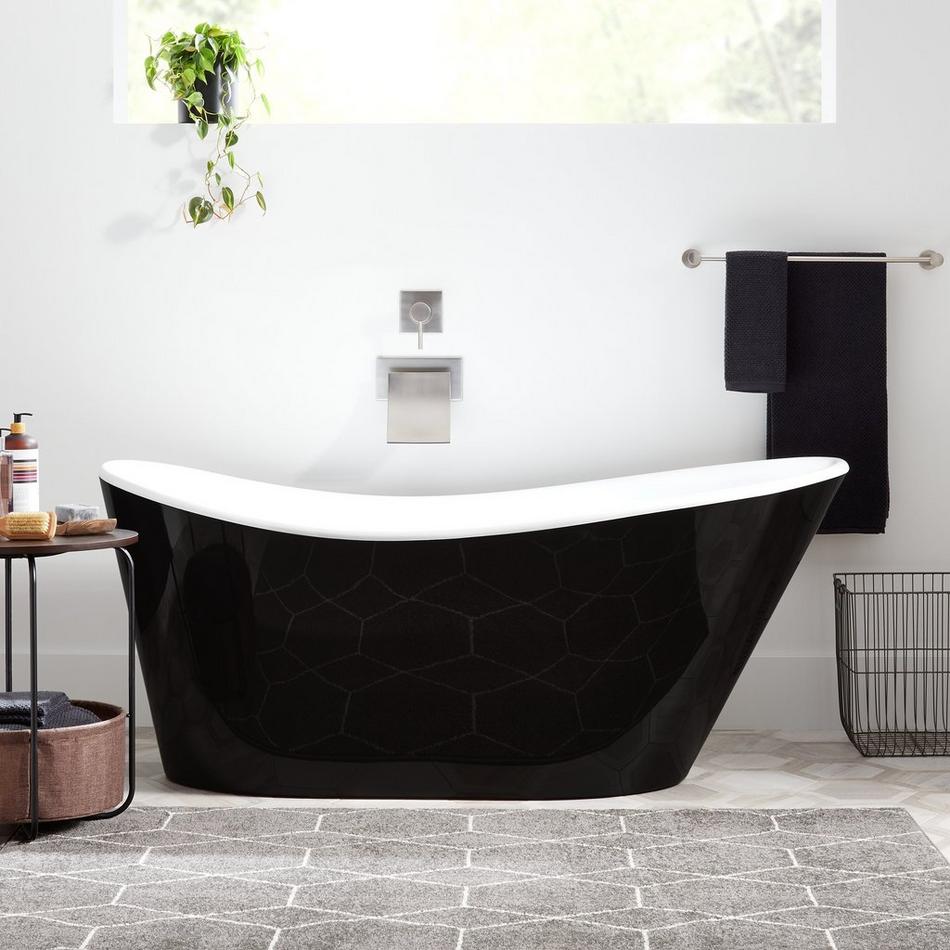 67" Saunders Black Acrylic Freestanding Tub - White Drain Kit with Foam, , large image number 0