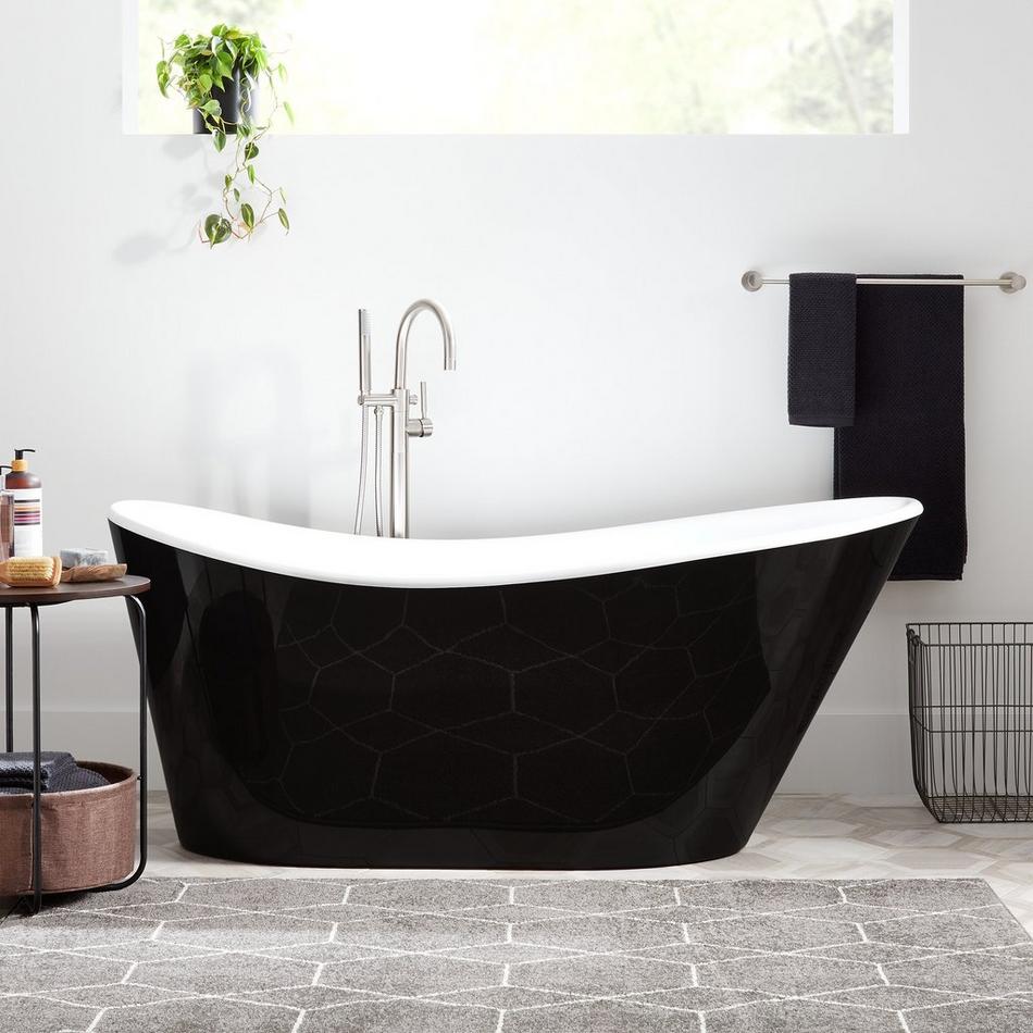71" Saunders Black Acrylic Freestanding Tub - White Drain Kit with Foam, , large image number 0