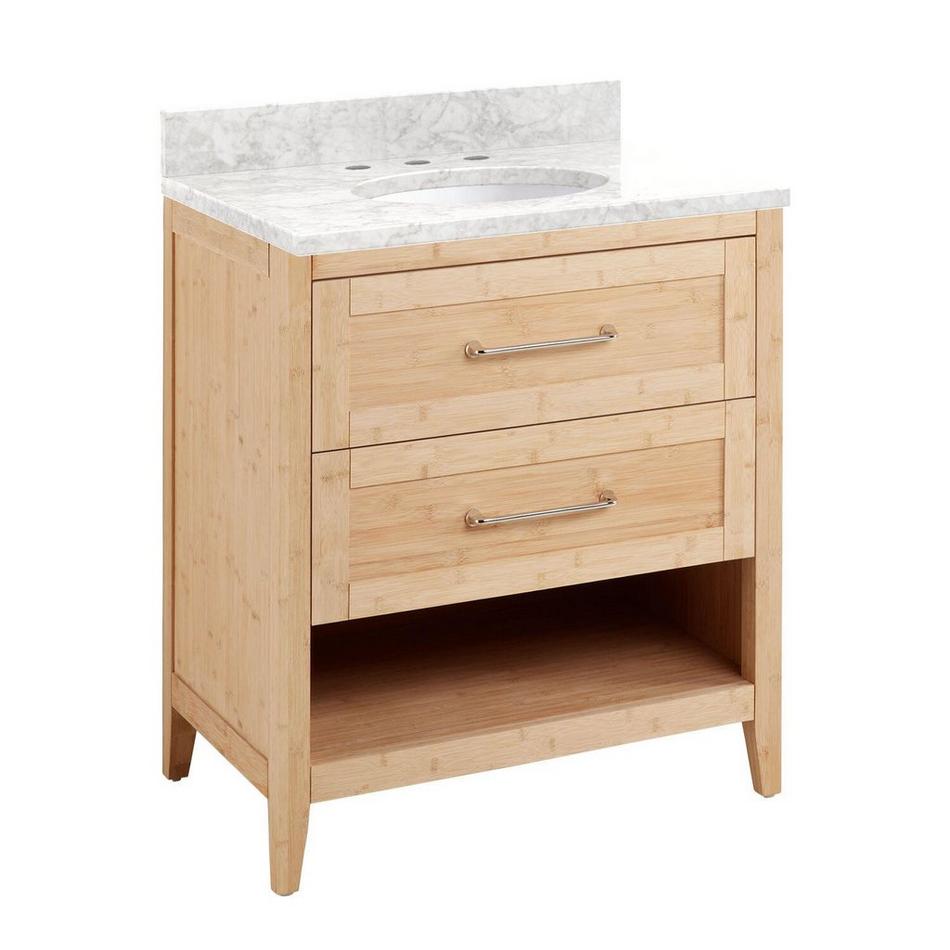 30" Burfield Bamboo Vanity for Undermount Sink - Natural Bamboo - Carrara Marble 8" - White Sink, , large image number 0