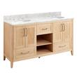 60" Burfield Double Vanity for Undermount Sinks - Natural Bamboo - Carrara Marble 8" - White Sin, , large image number 0